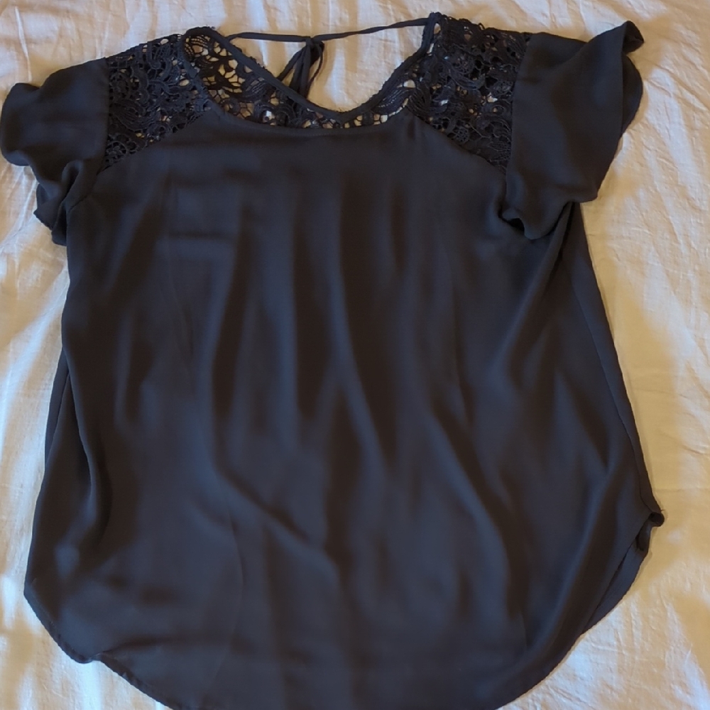 LOFT Dark Grey Lace Detail Blouse